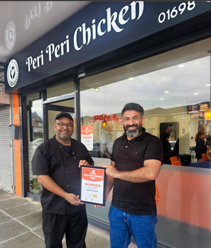 Owners of Poco Loco Takeaway in Wishaw Holding the Mealzo Award